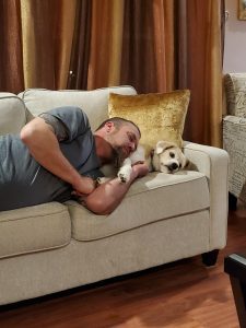 Doug and Lagertha laying on the Couch