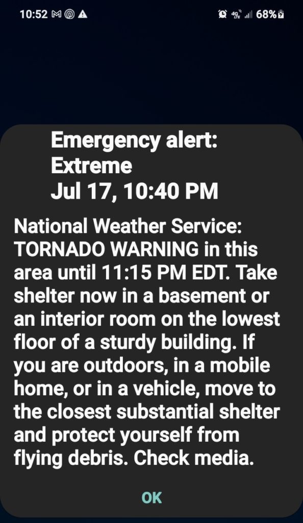 Tornado warning on our first night on the road.