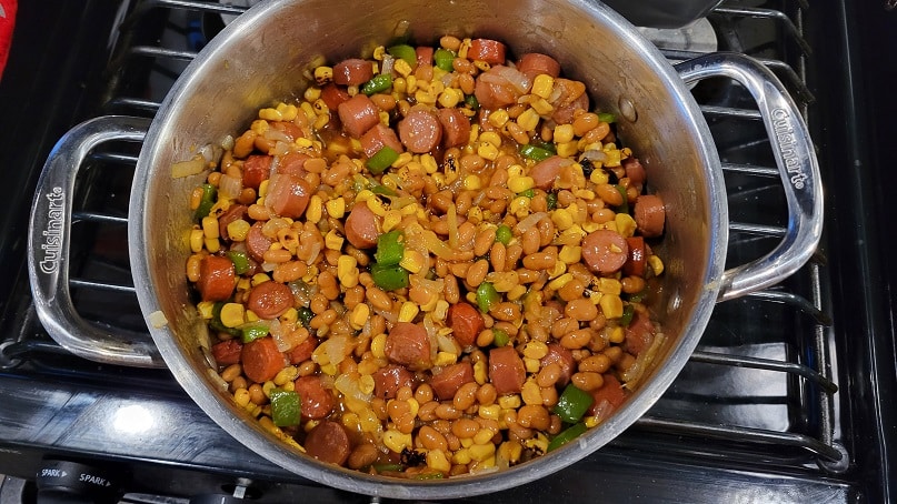 Frankfurter Tamale Casserole Baked Beans and Corn Added